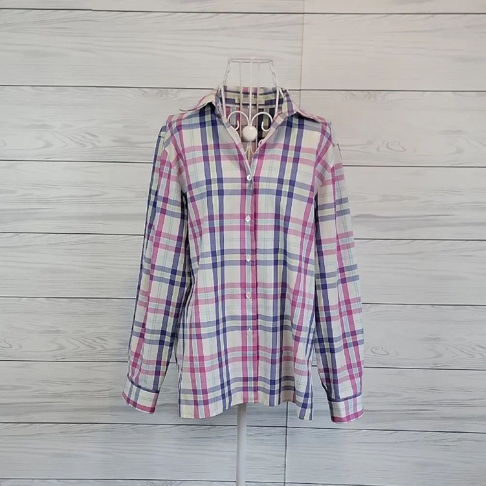 Foxcroft Plaid Button-Down Shirt - Pink & Purple Womens Size 10